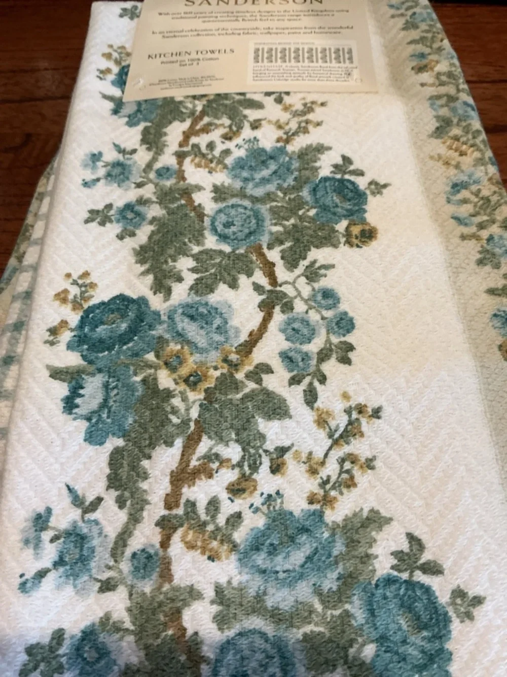 Sanderson Blue Floral Kitchen Towels - Set of 3